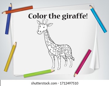 Children giraffe coloring worksheet illustration