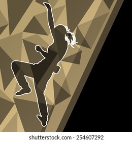 Children girl rock climber sport athlete climbing wall in abstract silhouette background illustration vector