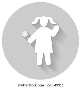 Children girl silhouette icon with shadow, isolated white on gray background, people vector symbol