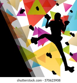 Children girl silhouettes on climbing wall in active and healthy sport background illustration vector