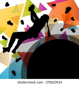 Children girl silhouettes on climbing wall in active and healthy sport background illustration vector