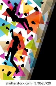 Children girl silhouettes on climbing wall in active and healthy sport background illustration vector