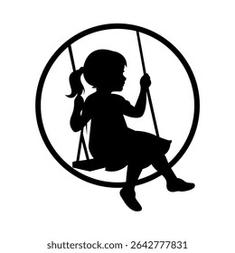 Children Girls Playing Swing, Minimalist Modern Simple Streetwear Urban Y2K Icon Logo Patch Apparel Fashion Vector Design K70, Commercial Use