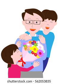 Children to give a bouquet in Father's Day.
