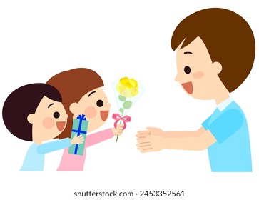 Children giving Father's Day gifts to their father