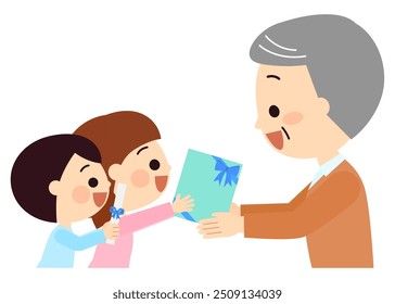 Children giving gifts to their grandfather