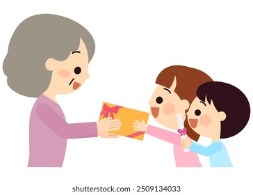 Children giving gifts to their grandmother