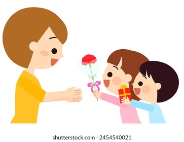 Children giving Mother's Day gifts to their mother