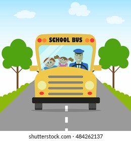 Children go to school by school bus. 