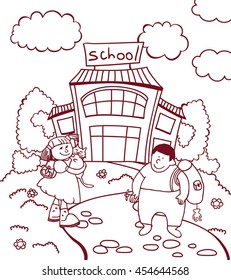 Children go to school. Girl and Boy. 