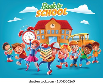 children go to school illustration