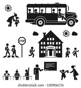 Children go to school. Pictogram icon set