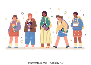Children go to school, vector icons set or banner