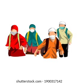 Children go to study with masks