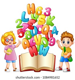 Children goes to learning in book