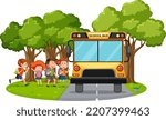 Children going to school by bus illustration