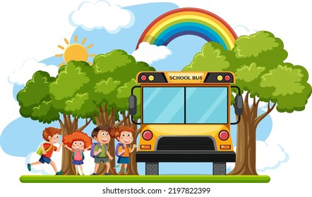 Niños yendo a la escuela por ejemplo en autobús