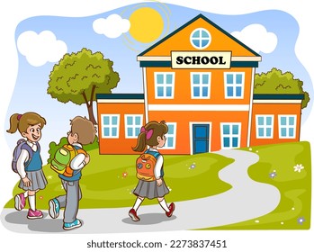 children going to school cartoon vector