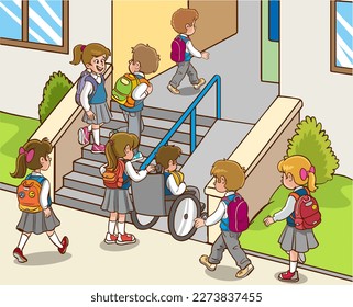 children going to school cartoon vector