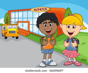 Children going to school cartoon vector illustration