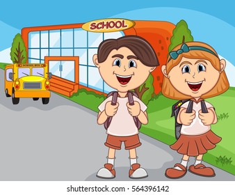 Children going to school cartoon vector illustration