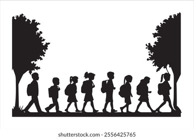 Children are going to school silhouete