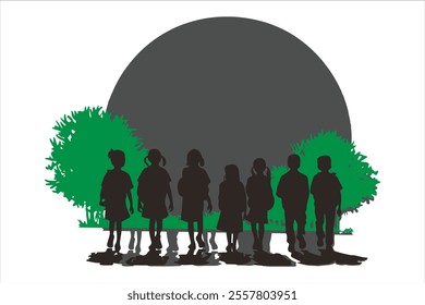 Children are going to school silhouete vector file