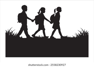 Children are going to school silhouete vector file