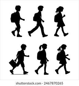 children going to school, silhouette