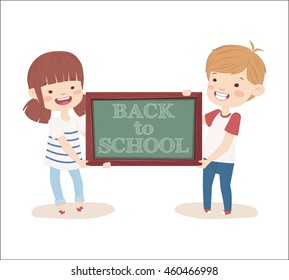 Children are going to school. Vector illustration.
