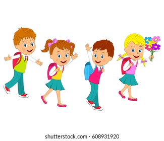 children are going to school,illustration, vector
