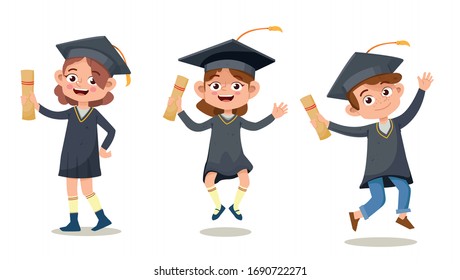 
children graduate set vector illustration