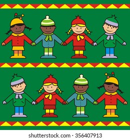 children, green background, border,vector illustration