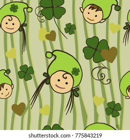 children in green hats. patrician day seamless background