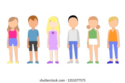 Children group. flat color vector design.
