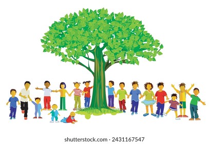 A children group having fun in nature illustration isolated