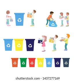 Children group help separate garbage.