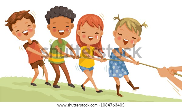 Vector De Stock Libre De Regalias Sobre Grupos De Ninos Jugando Al Tira1084763405