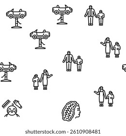 Children Haircut Salon Service Vector Seamless Pattern Thin Line Illustration