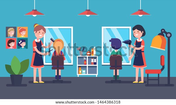 Children Hairdresser Women Making Girl Boy Stock Vector Royalty