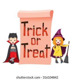 Children in Halloween Costume with Banner, Holiday, Culture, Disguise, Ornate, Fantasy, Night Party