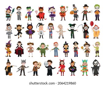 Children in Halloween costumes. Characters in flat style.