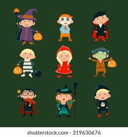 Children in Halloween costumes vector illustration of Halloween character kids