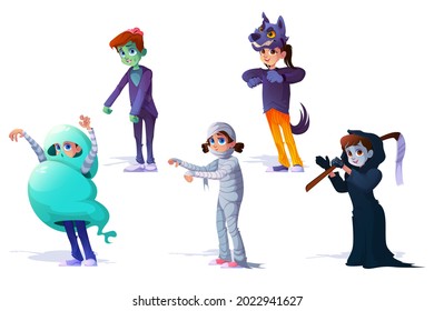 Children in Halloween monsters costumes, carnival