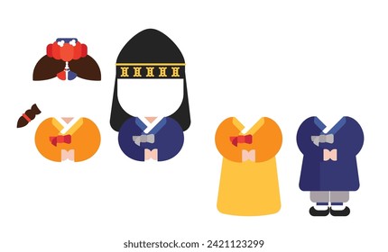 Ilustración de Hanbok infantil con composición facial