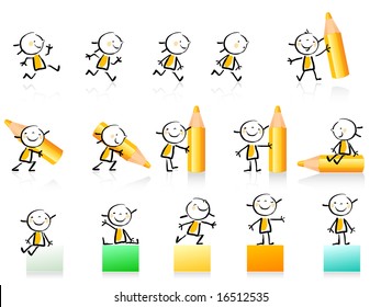 children hand drawing style educational icon set. Cute girl character series, grouped and layered for easy editing. See similar in my portfolio