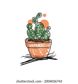 Children hand drawn cactus design isolated on white background