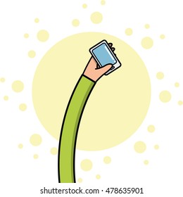 A Children hand holding a cellphone, Vector illustration