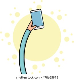 A Children hand holding a cellphone, Vector illustration