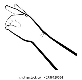 la mano de los niños sujeta un objeto pequeño, pellizque con dos dedos. Gesto, actitud chillona. Vector aislado sobre fondo blanco